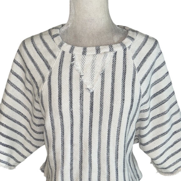Anthropologie Dolan Coastal Stripes Terry Frayed Cropped Pullover Top - M - Picture 5 of 16